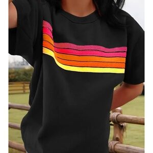 🔥107 NWT Black Retro Boutique Striped Short Sleeve Shirt